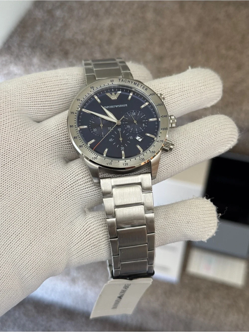 Emporio Armani Stainless Silver Bracelet Watch with Blue Dial men’s